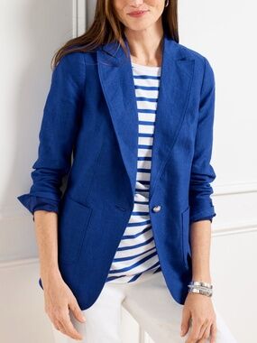 NWT Talbots Electric Blue Tailored Seaming Linen Blazer Size 20W
